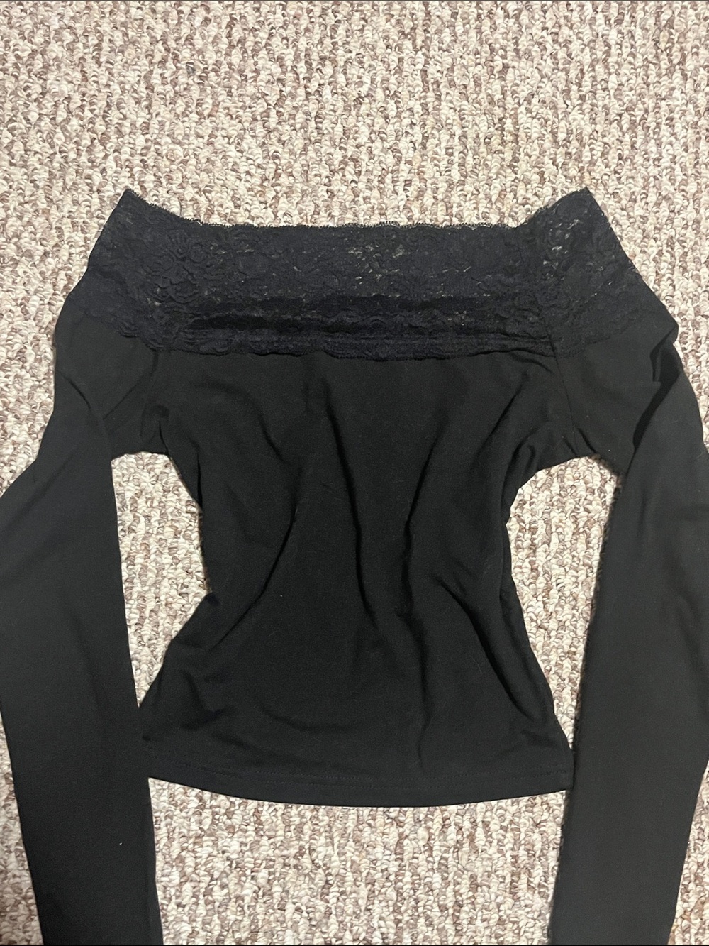 Black Off-Shoulder Lace Trim Women's Top